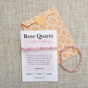 Rose Quartz Crystal Nugget Bracelet - Stretch Fit, Handmade With Crystal Description Card image 3