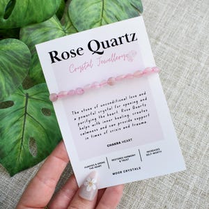 Rose Quartz Crystal Nugget Bracelet - Stretch Fit, Handmade With Crystal Description Card image 6