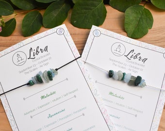 Libra Crystal Bracelet: Silk Cord, Malachite, Aventurine, Aquamarine