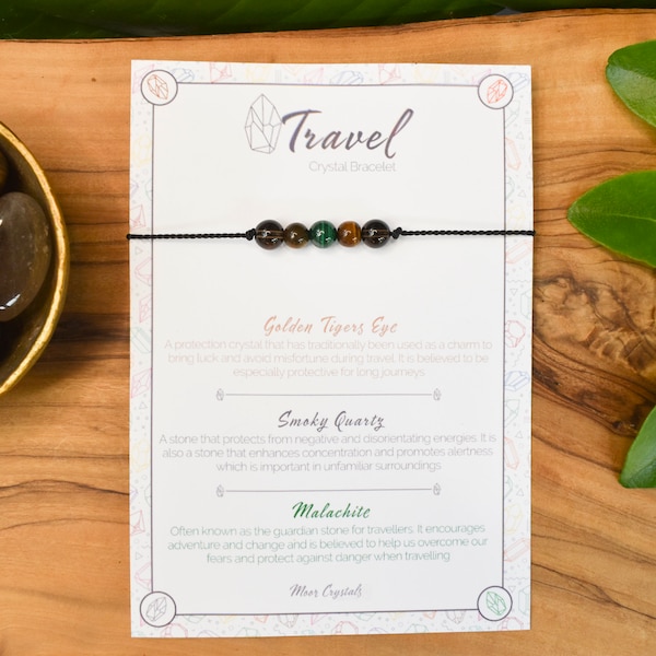 Travel Crystal Bracelet - Adjustable Silk Cord Bracelet, Natural Crystal Bead Jewellery, Healing Crystal Jewellery