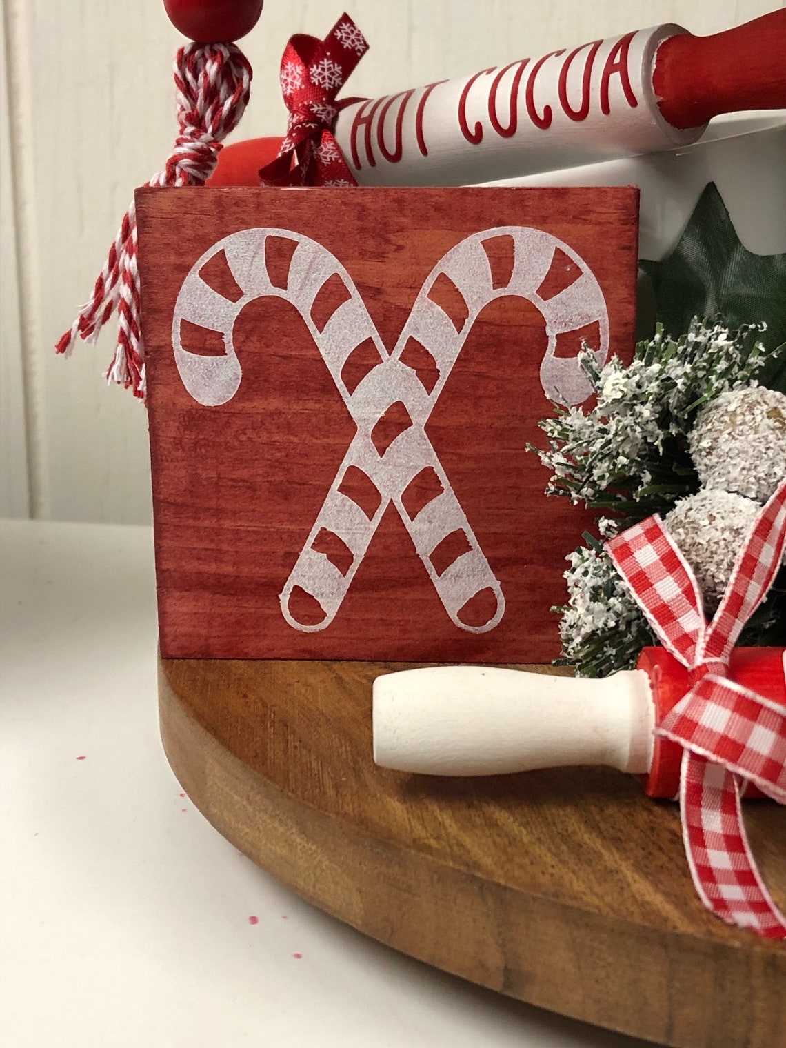 Candy Cane Tiered Tray Decor Farmhouse Christmas Tiered Tray | Etsy