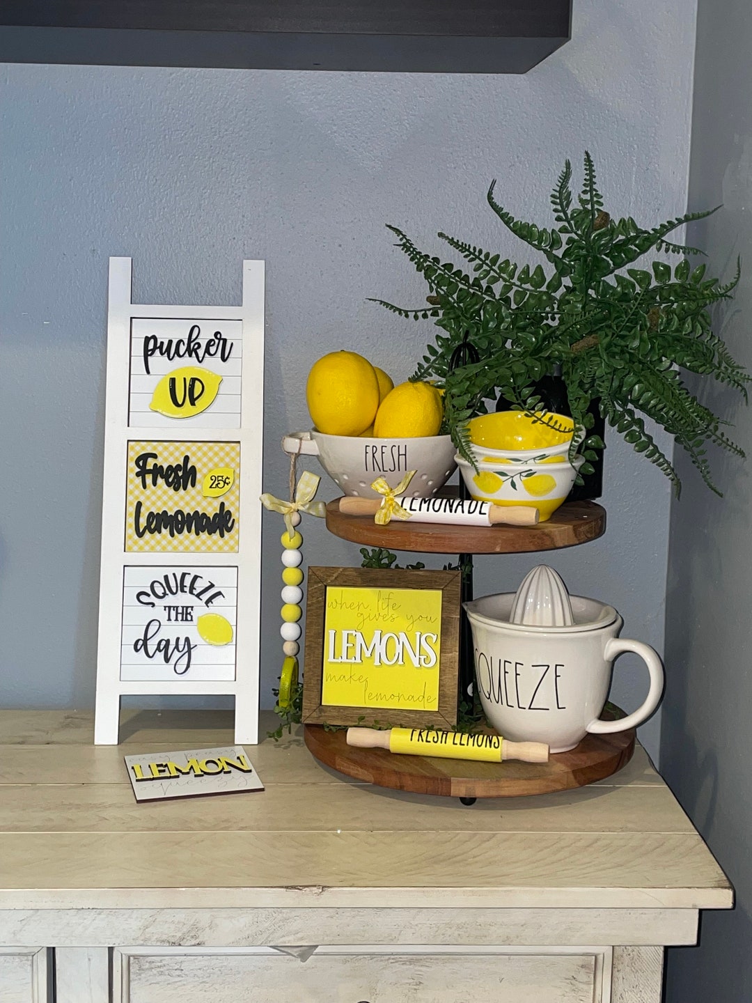 Lemon Interchangeable Tiles Lemonade Home Decor Lemon Farmhosue Decor Lemon Tiered Tray Decor