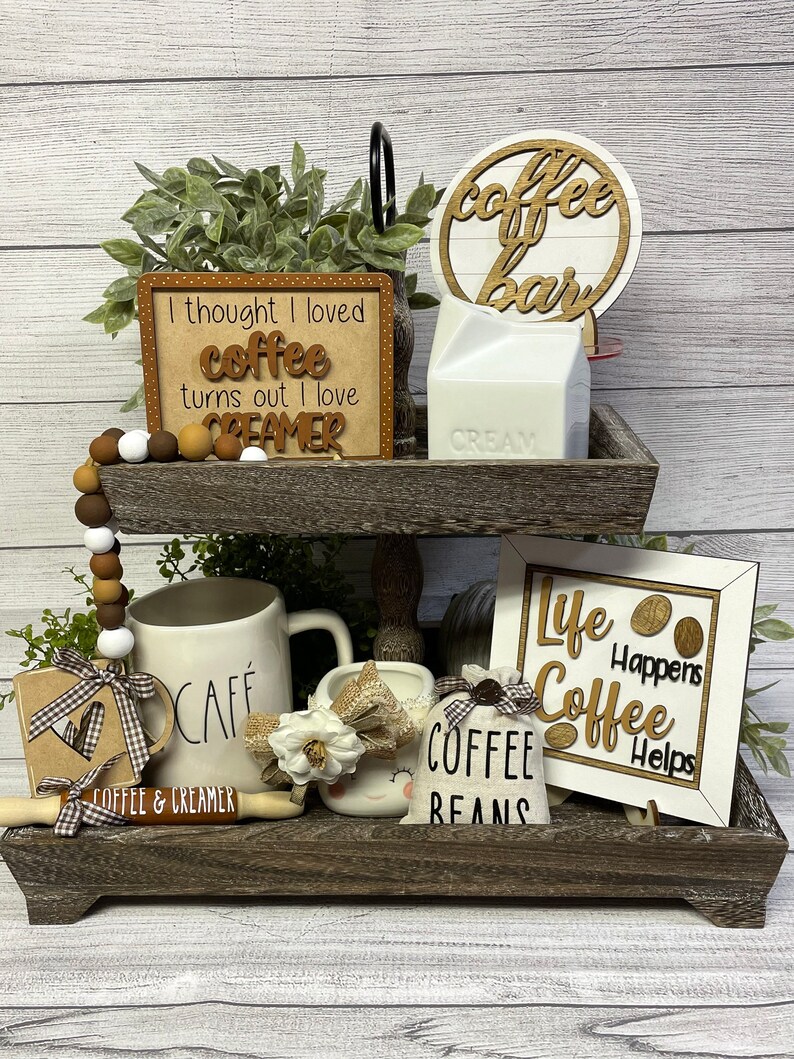 Coffee Tiered Tray Decor Farmhouse Coffee Bar Decor Coffee Etsy