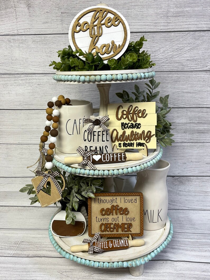 Coffee Tiered Tray Decor Farmhouse Coffee Bar Decor Coffee Etsy