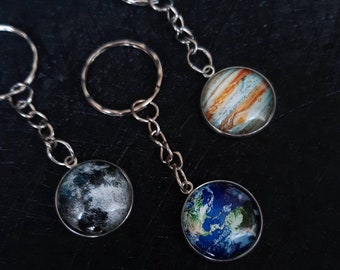 Celestial Keychains - Earth Moon Jupiter Keyrings