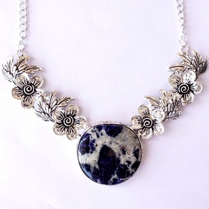 925 sterling silver Sodalite Necklace, Handmade 925 Sterling Silver Chain Necklace Jewelry For Women,  Best Gift, Gift her, 8457