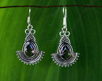 Brincos de cabochão de ametista estilo vintage, banhados a prata esterlina 925