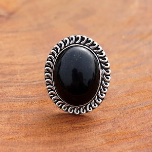 Natural Rainbow-Obsidian Ring, Vintage Style Handmade 925 Sterling Silver Plated Gemstone Ring Jewelry, Birthday Gift. Ring Size 8 1/2. R672