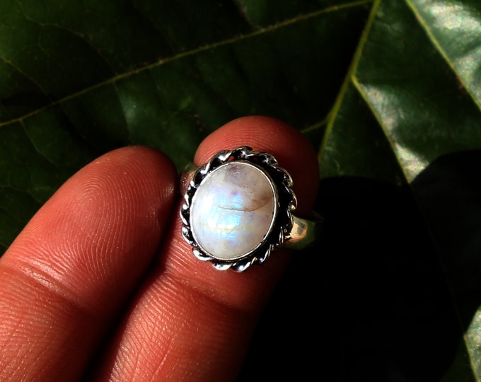 Natural Moonstone Vintage Style Handmade 925 Sterling Silver Plated Gemstone Ring Jewelry 1184