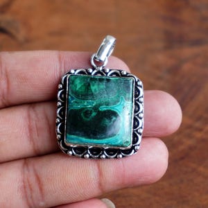 Natural Azurite cabochon Pendant, Silver Pendant, ,Vintage /Handmade 925 Sterling Silver Plated pendant Jewelry, Gift for her, F642