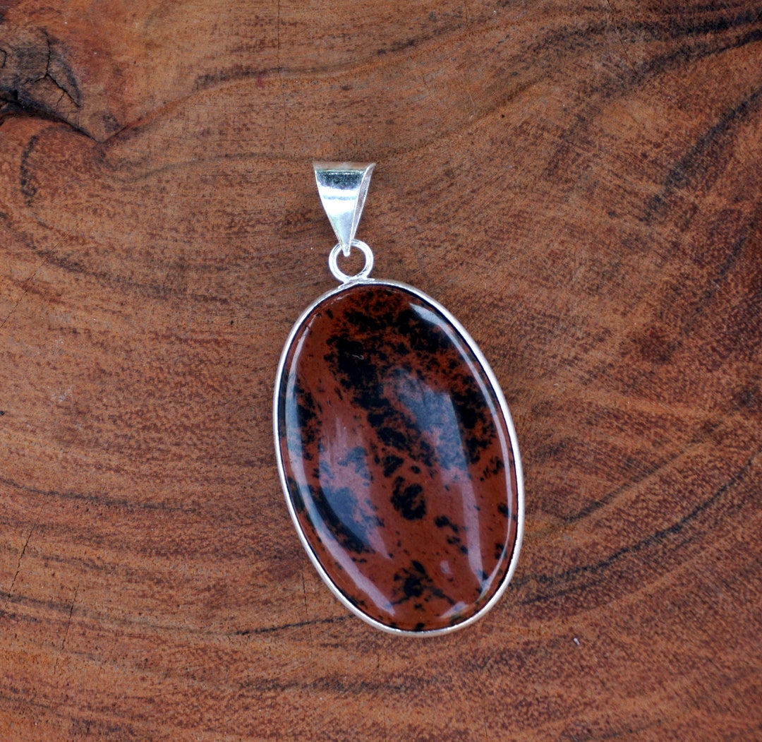 Natural Mahagany Obsidian Cabochon Pendant, Silver Pendant