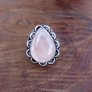 Adjustable ring/Natural Rose quartz cabochon Ring,Vintage Style Setting Handmade 925 Sterling Silver Plated Gemstone Ring Jewelry, F1143