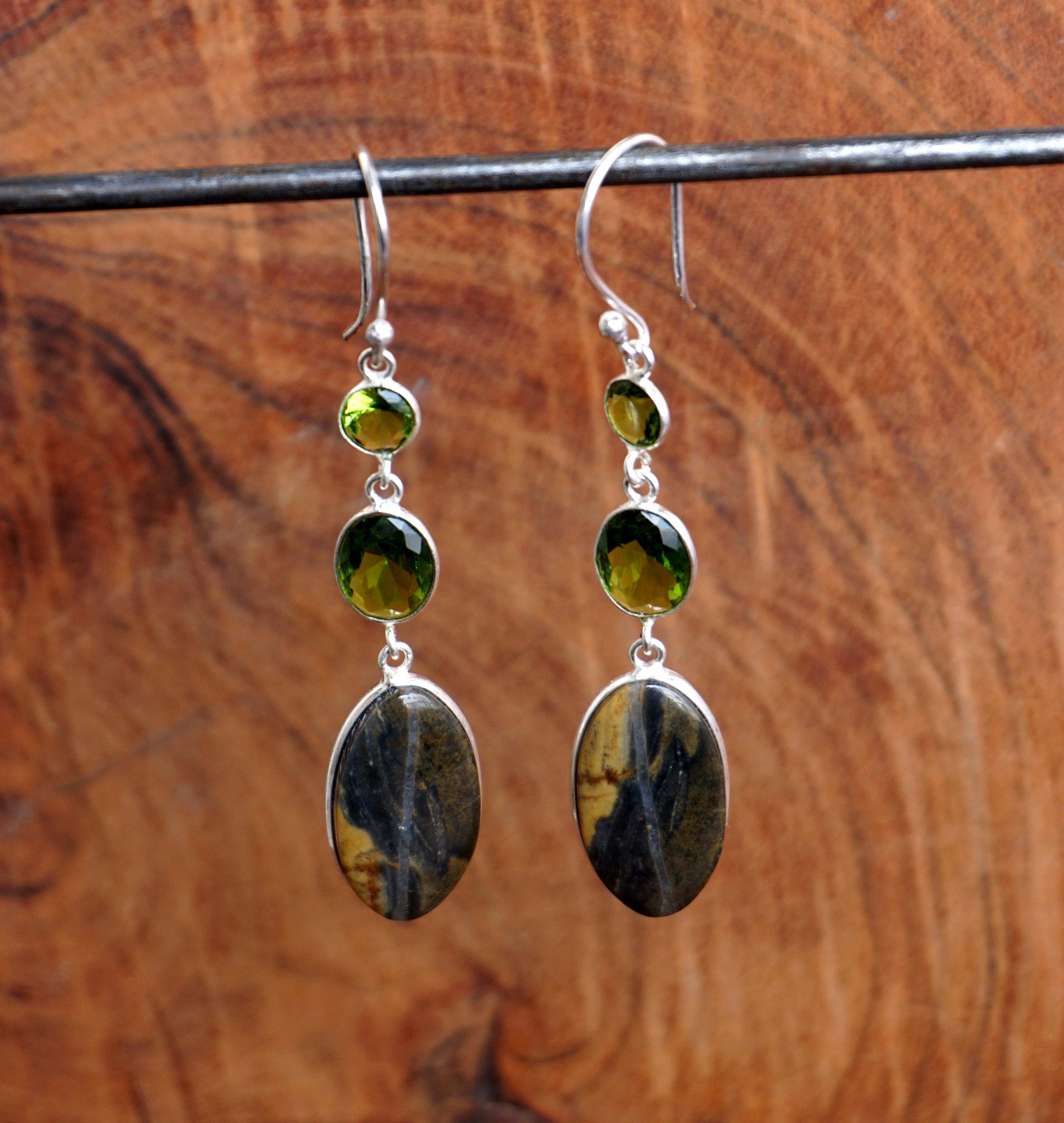 【70％OFF】 Natural Pietersite Peridot Gemstone Earrings , Vintage Style アクセサリー
