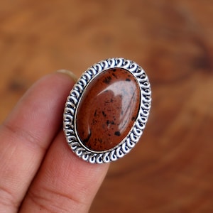 Mahogany Obsidian Cabochon Ring: Vintage Sterling Silver Plated Jewelry, Size 9 1/2