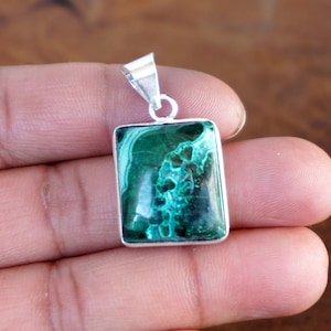 Natural Azurite Malachite cabochon Pendant, Vintage Handmade 925 Sterling Silver Plated pendant gemstone Jewelry, Gift for wife, F1017