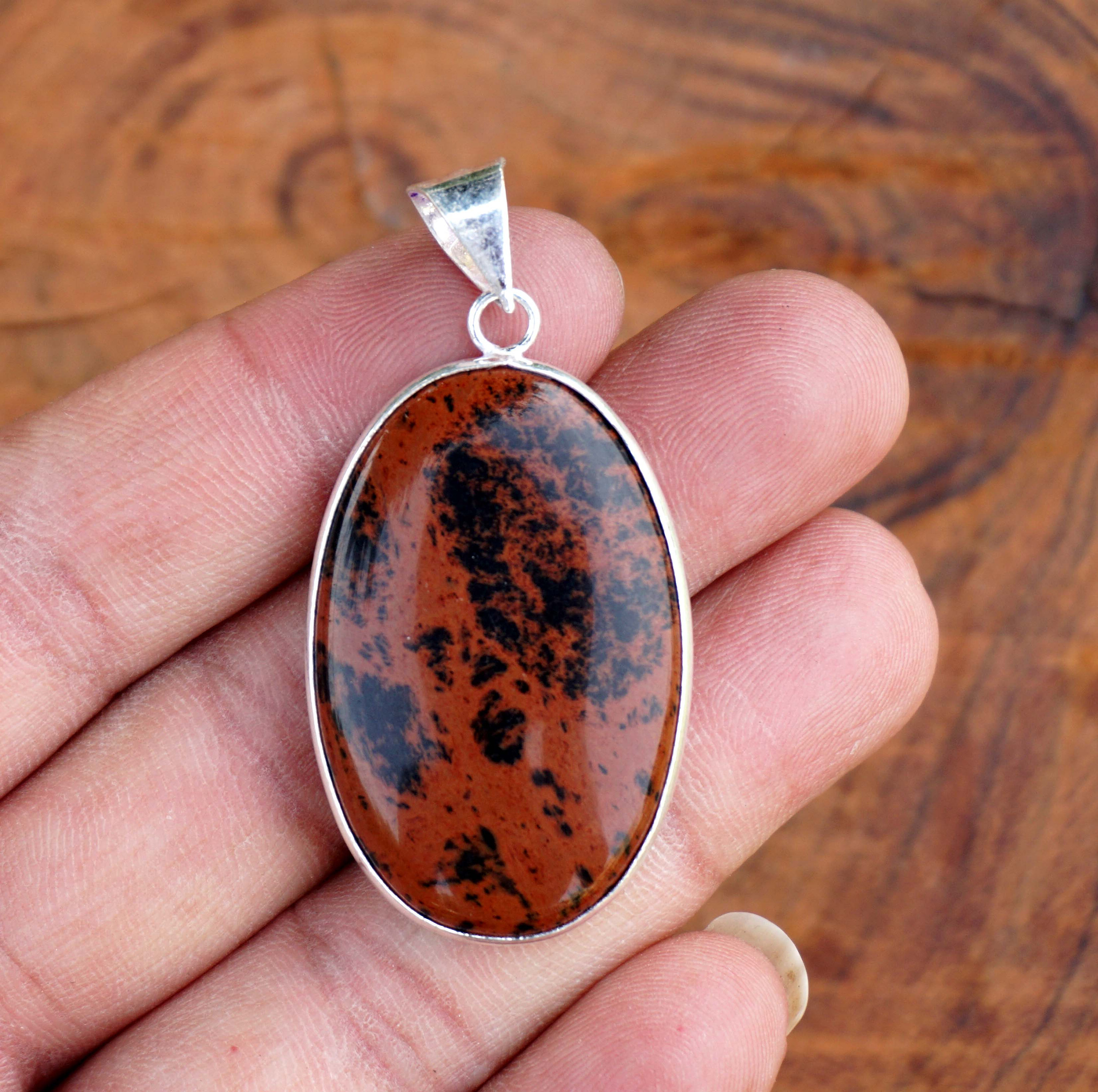 Natural Mahagany Obsidian Cabochon Pendant, Silver Pendant