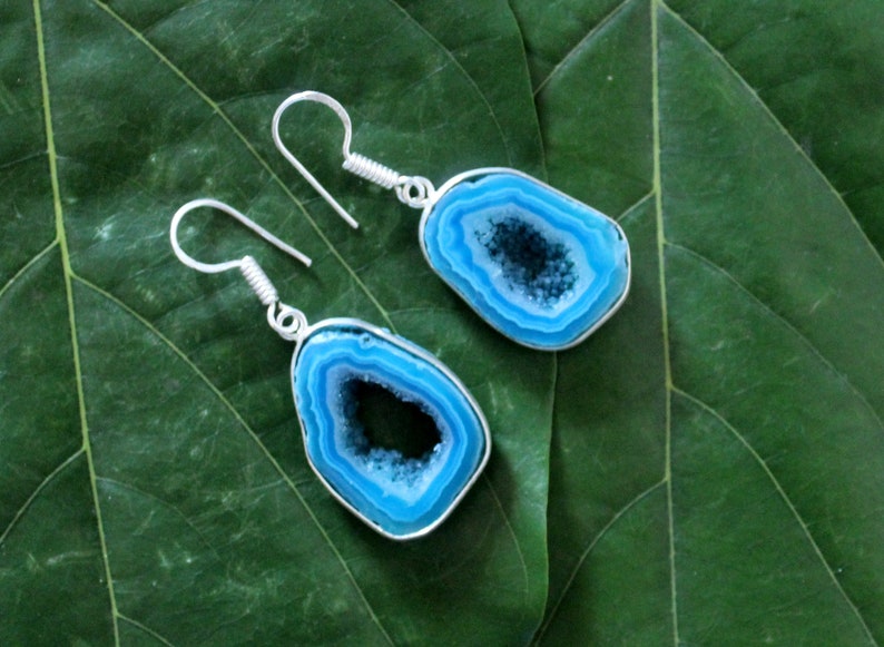 Natural Agate Geode Druzy Vintage Style Handmade Sterling Silver Plated 925 Earring Jewelry 985