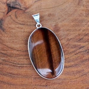 Natural Iron Tiger-Eye Cabochon Pendant, Vintage Style Setting Pendant, Handmade 925 Sterling Silver Pendant Jewelry, Charm Pendant, P449