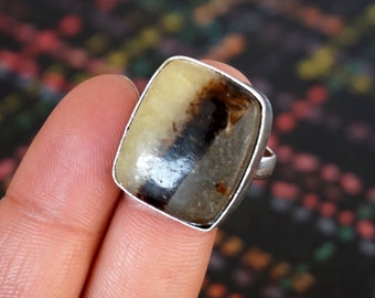 US Size 7.75 X2558 Natural Dragon Septarian Handmade Unique 925 Sterling Silver Ring 