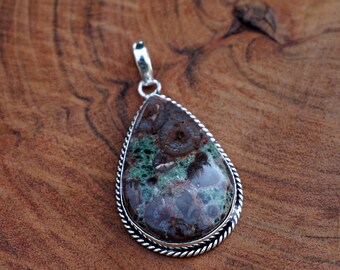 Peanut Obsidian Cabochon Pendant: Vintage Handmade Sterling Silver Plated Jewelry