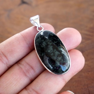 Natural Edulite Cabochon Pendant, Vintage Style Setting Handmade 925 Sterling Silver Gemstone  Plated Jewelry, Silver Pendant, F1175
