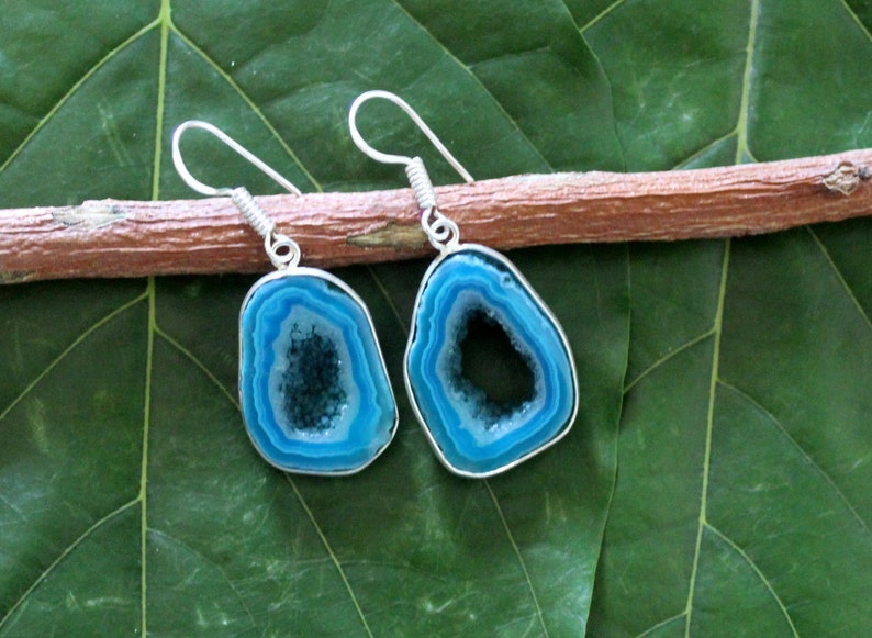 Natural Agate Geode Druzy Vintage Style Handmade Sterling Silver Plated 925 Earring Jewelry 985