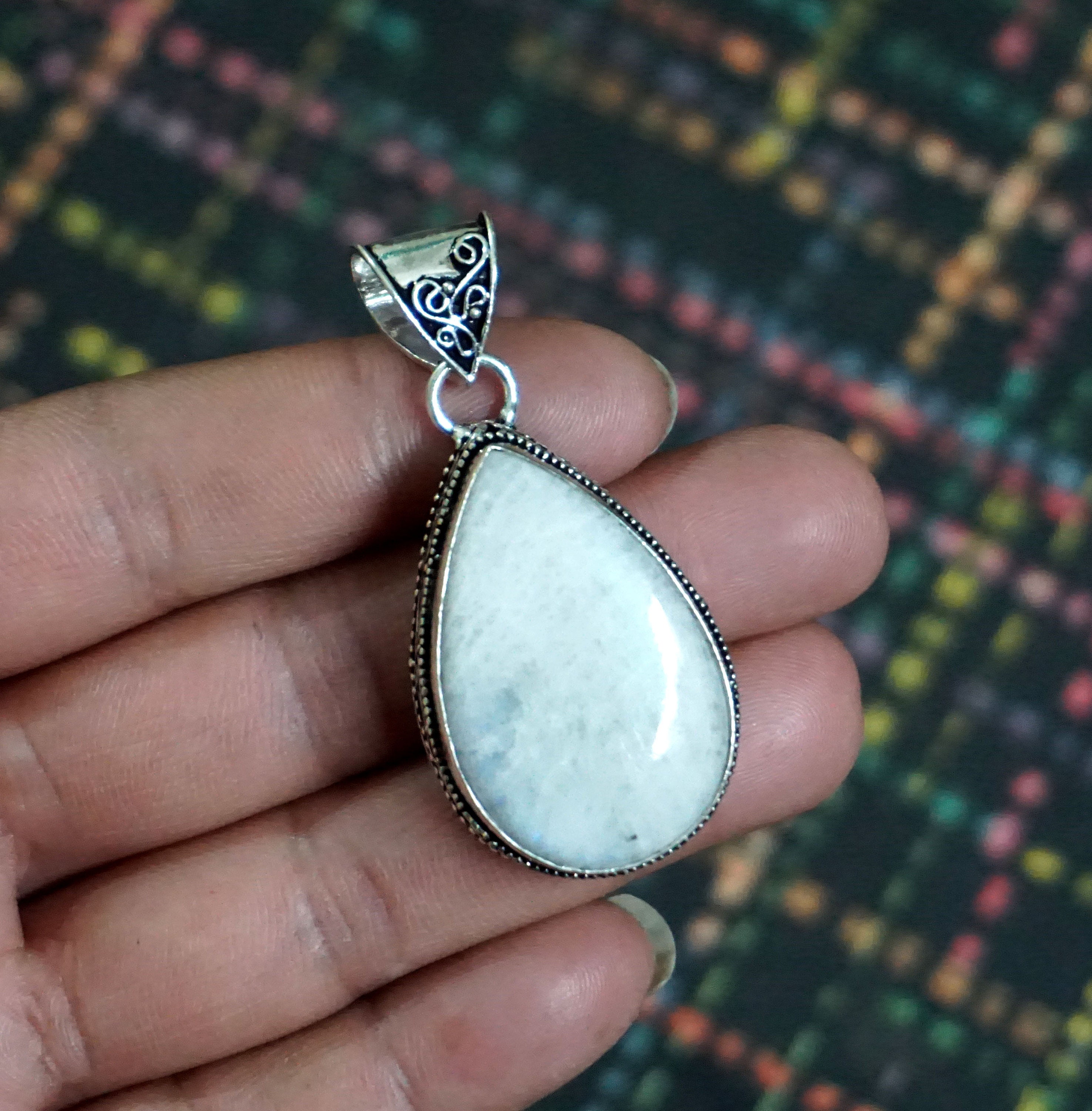 Natural Rainbow Moonstone Pendant Gift for Her Handmade 925 Sterling Silver Plated pendant Jewelry 5437