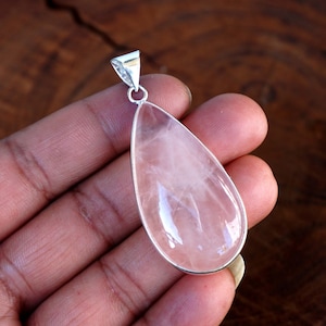 Natural Rose Quartz Cabochon Pendant, Vintage Style Handmade 925 Sterling Silver Plated pendant Jewelry, Gift for Wife, F1019