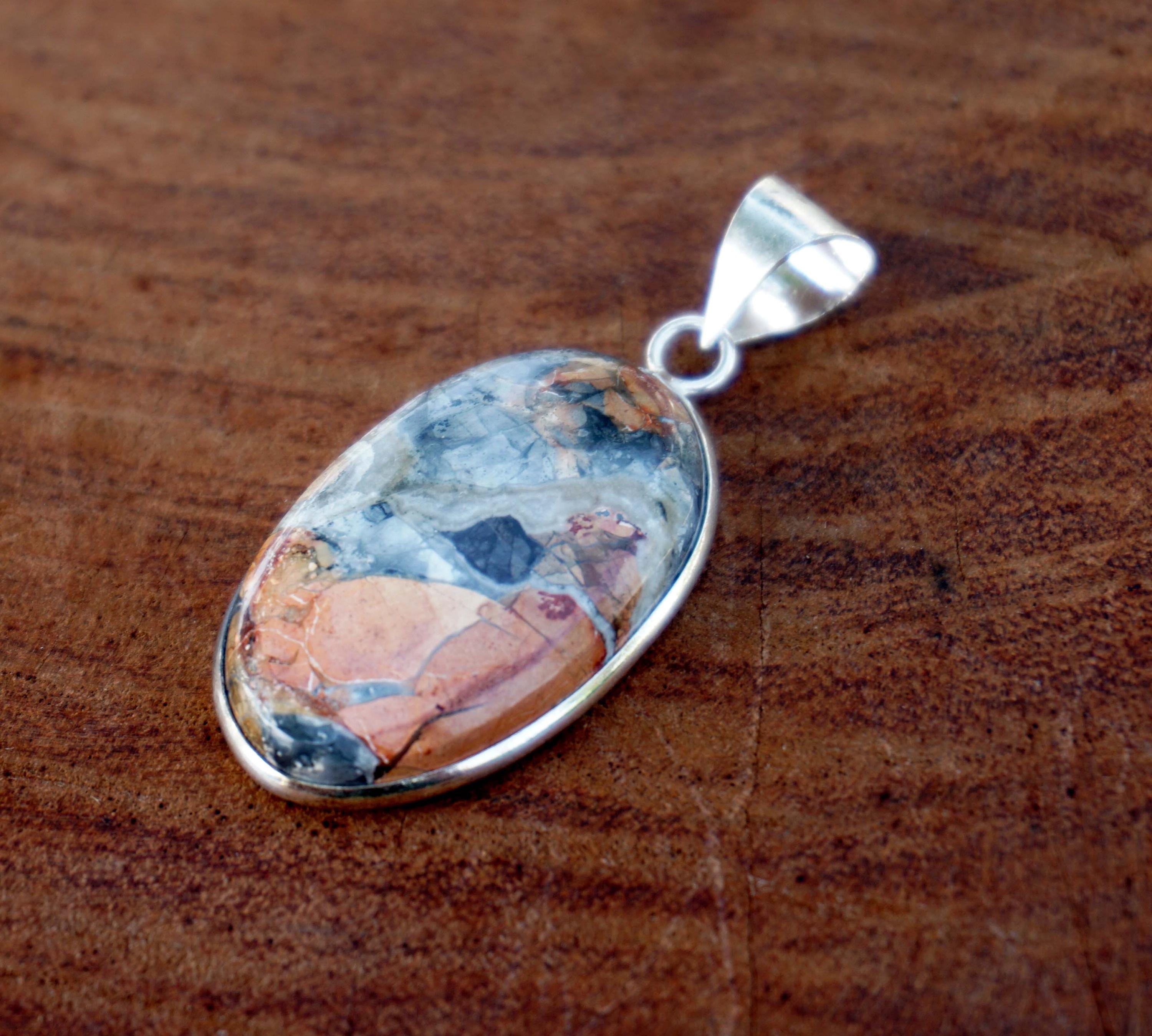 Pendentif Fait Main Argent 925 - Jaspe Cornaline Naturelle 2,5" - Bijou Artisanal Unique #P14271