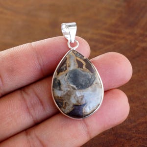 Natural black-Septarian cabochon Pendant, Vintage style setting Handmade 925 Sterling Silver Plated pendant Jewelry, Silver pendant. F1068