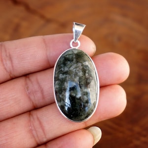 Natural Edulite Cabochon Pendant, Vintage Style Setting Handmade 925 Sterling Silver Gemstone  Plated Jewelry, Silver Pendant, F959