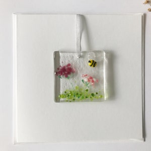 Handmade Fused Glass Card with detachable hanging decoration, fused glass keepsake, thank you birthday get well teacher mothers day card