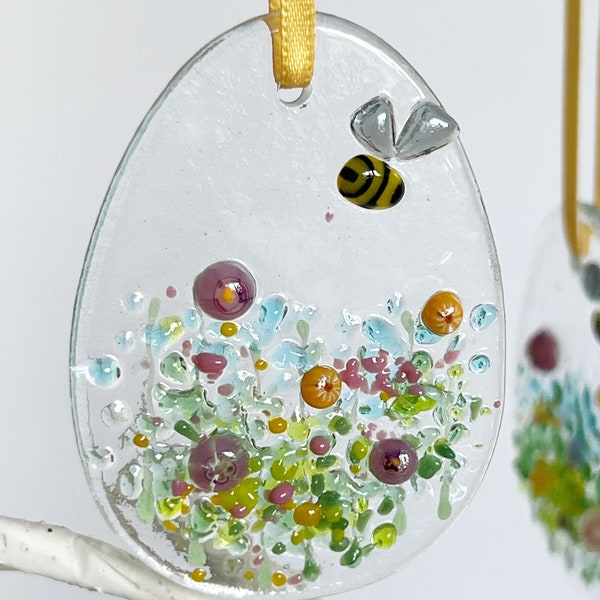 Fused Glass Easter Hanging Decoration, Fused Glass Easter Egg, Easter Gift, Home Decor