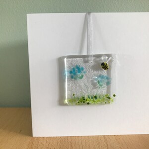 Handmade Fused Glass Card with detachable hanging decoration, fused glass keepsake, thank you birthday get well teacher mothers day card image 10