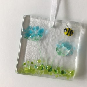 Handmade Fused Glass Card with detachable hanging decoration, fused glass keepsake, thank you birthday get well teacher mothers day card afbeelding 7