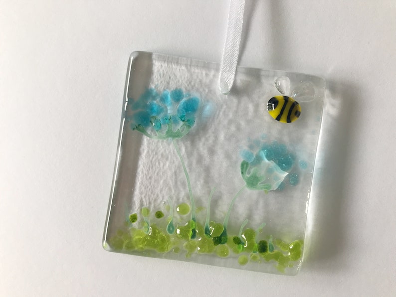 Handmade Fused Glass Card with detachable hanging decoration, fused glass keepsake, thank you birthday get well teacher mothers day card image 7