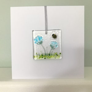 Handmade Fused Glass Card with detachable hanging decoration, fused glass keepsake, thank you birthday get well teacher mothers day card afbeelding 8