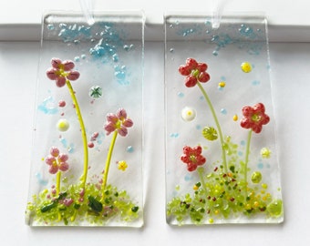 Fused Glass Flowers Suncatcher, Mothers Day Gift, Birthday Thank you Present