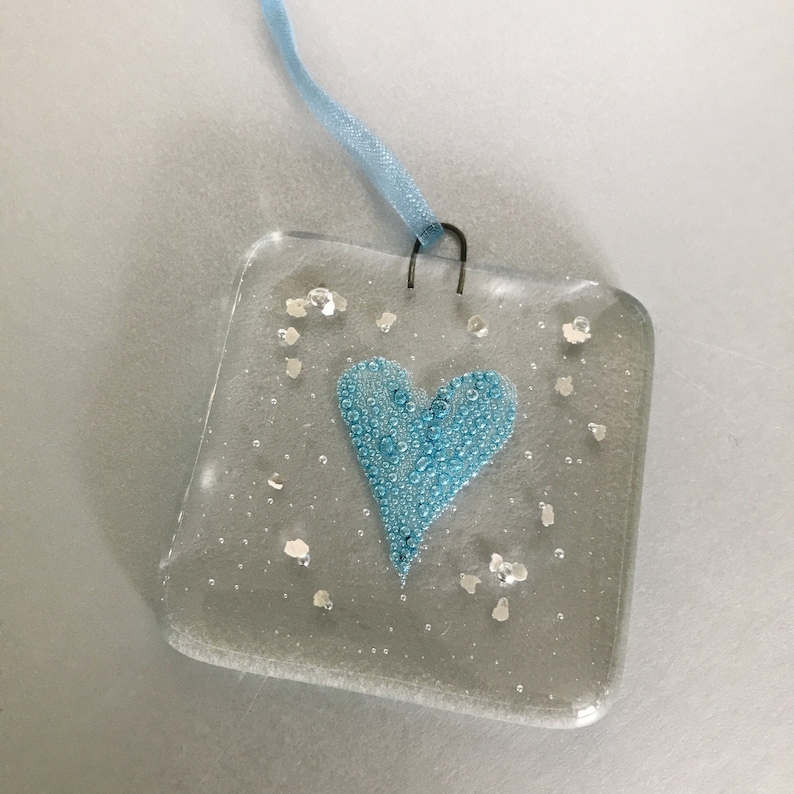 Handmade Fused Glass Heart Hanging Decoration Suncatcher Etsy Australia