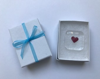Fused Glass Heart Token: Pocket Charm Gift Box