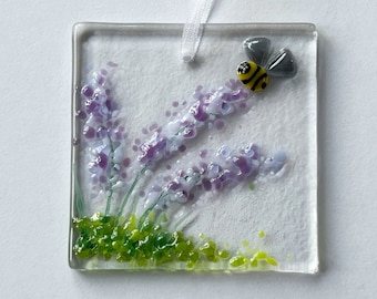 Fused Glass Lavender Suncatcher, Light Catcher, Handmade Hanging Decoration, Mothers Day Gift, Birthday Present