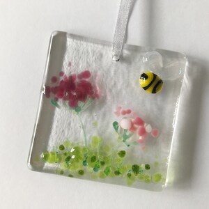 Handmade Fused Glass Card with detachable hanging decoration, fused glass keepsake, thank you birthday get well teacher mothers day card image 4