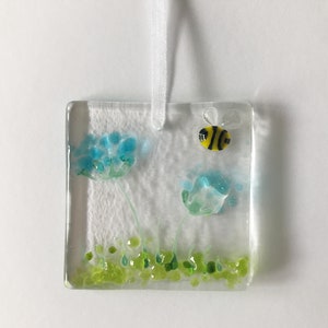 Handmade Fused Glass Card with detachable hanging decoration, fused glass keepsake, thank you birthday get well teacher mothers day card image 6