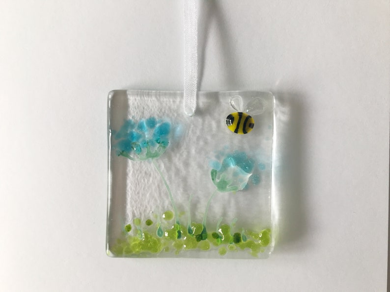 Handmade Fused Glass Card with detachable hanging decoration, fused glass keepsake, thank you birthday get well teacher mothers day card afbeelding 6