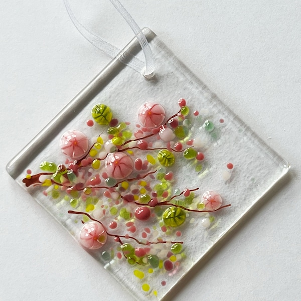 Fused Glass Spring Cherry Blossom Suncatcher, Mothers Day Gift, Birthday Present