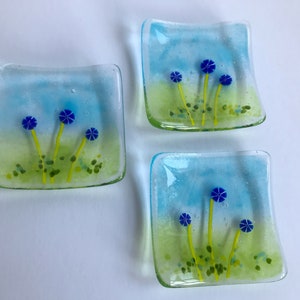 Fused glass trinket dish, jewellery, ring, earring dish, blue pink murrini flowers, handmade fused glass art, Mothers Day, thank you gift image 8