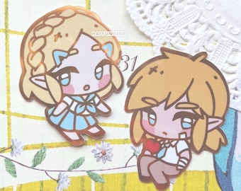 BOTW School Days Zelda & Link Small Gold Stickers / Legend of Zelda: Breath of the Wild Water Bottle, Laptop, Notebook, Switch Decals