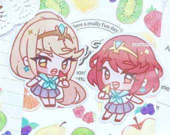 Xenoblade 2 Mythra & Pyra Gold Foil Stickers / Water Bottle, Laptop, Notebook Decals