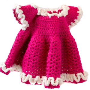 12 month girl's dress, bright pink dress with 3D frills at collar, arms and hem, party dress, pictures dress, holiday dress