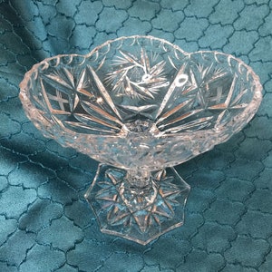 Vintage Oval crystal pedestal compote, crystal footed bowl